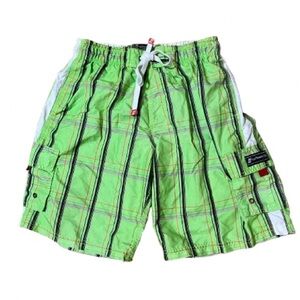 Surfmentality Classic Swim Trunks Green Plaid Swimwear Size Medium